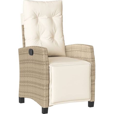 Fauteuil inclinable et repose-pieds en résine tissée beige (1/5)