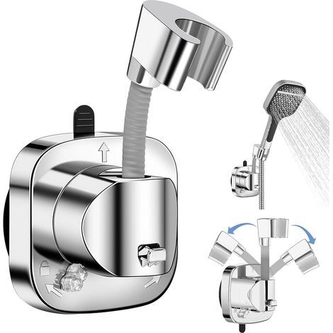 Support de pommeau de douche sans perçage, rotatif à 360° avec ventouse, support de pommeau de douche pratique, capacité de charge 20 kg, support de douche sans perçage, pour salle de bain, hôtel (1/5)