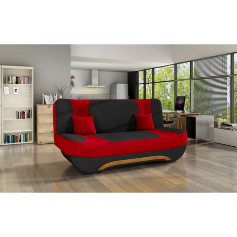 Klick-klack-Sofa Schlafsofa KANDY in Stoff Alova Schwarz-Rot