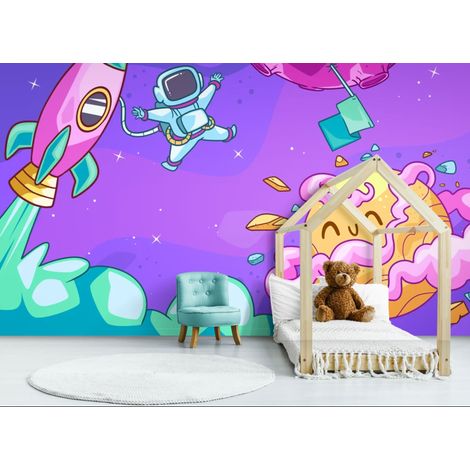Papier peint enfant – Espace et astronaute coloré - 150 x 250 cm (1/2)