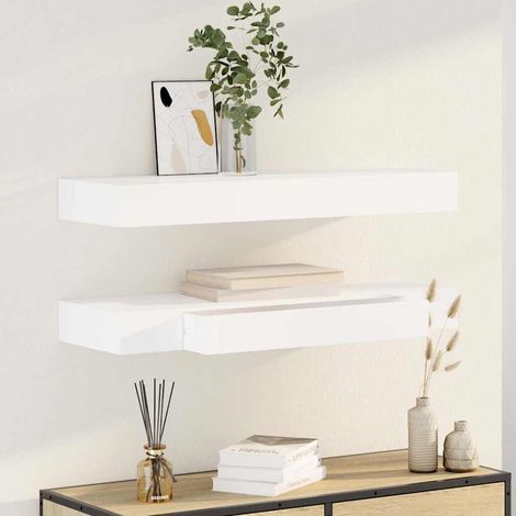 Lot de 2 Étagères murales Étagère de Rangement - Meuble de rangement avec tiroirs Blanc 80 cm BV843639 - BonneVie (1/5)