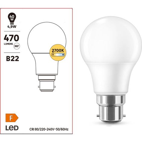 Ampoule led, B22, 470lm = 40W, blanc chaud