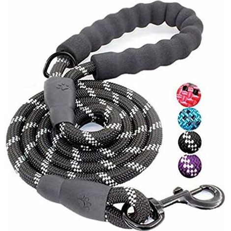 Laisse pour Chien en Nylon Réglable Solide Noir de Haute Qualité Réfléchissant 150cm pour Grands ou Moyens Chiens Ddapté à Course à pied Jogging Randonnée (Noir) (1/5)