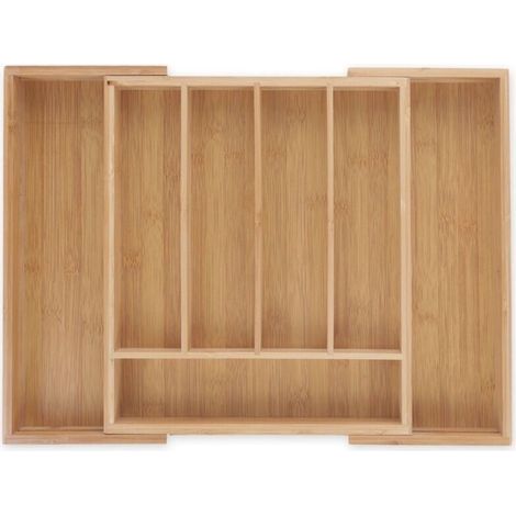 Range-couverts en bambou, 5 à 7 compartiments, largeur de 31,5 à 49 cm, organiseur de tiroir réglable, nature (1/5)