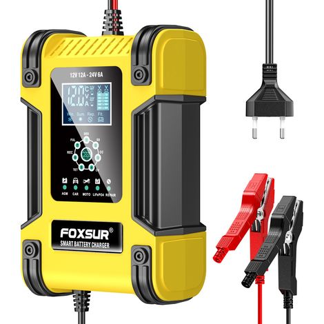 Chargeur intelligent à 7 niveaux 12 V, 24 V, 12 A - Chargeur pour batteries au plomb - Chargeur avec voyants lumineux clignotants (1/5)