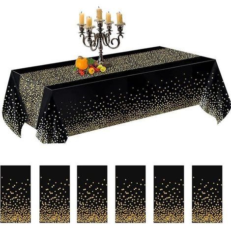 Lot De 6 Nappe Anniversaire,Nappe Fête 137 Cm X 274 Cm Décoration De Fête pour Noël Vacances Anniversaires Mariages (Or Noir) (1/4)