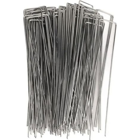 100 Gartenpflöcke aus verzinktem Stahl 4x10 cm - Bodenspanner für Mulchfolie, Planenhalter Chengqi01