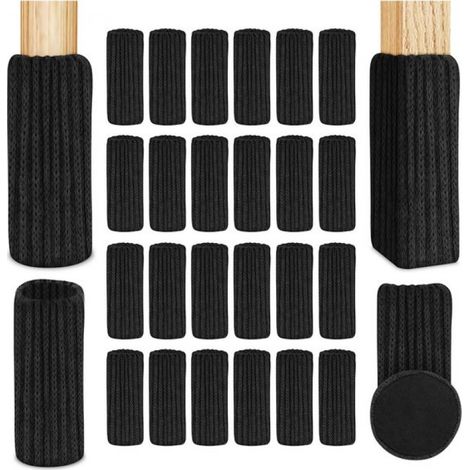 Chaussettes de chaise en feutre tricoté noir - Protection antidérapante pour les sols, les rayures et le bruit - Lot de 24 (1/5)