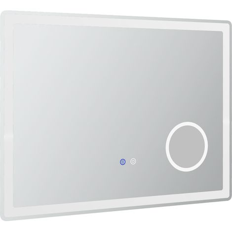 Miroir de salle de bains LED 80x60 cm avec grossissement 3x, 3 couleurs de lumière et fonction tactile anti-buée (1/5)