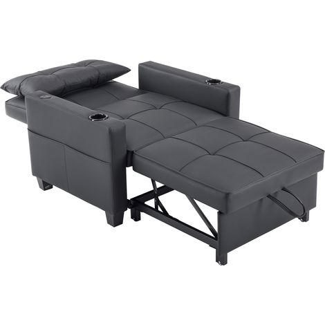 Divano letto singolo estraibile 3 in 1 nero con portabicchieri e USB (1/5)