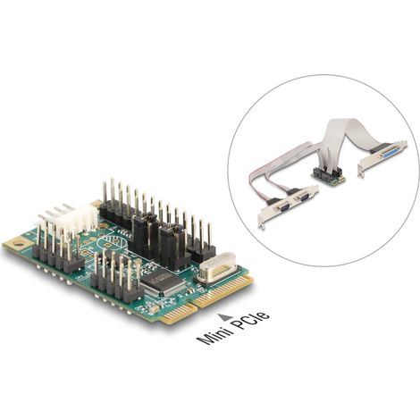 Delock Mini PCIe I / O PCIe tamaÃ±o completo 1 x Paralelo, 2 x Seriell RS-232 con fuente de alimentaciÃ³n 5 V / 12 V