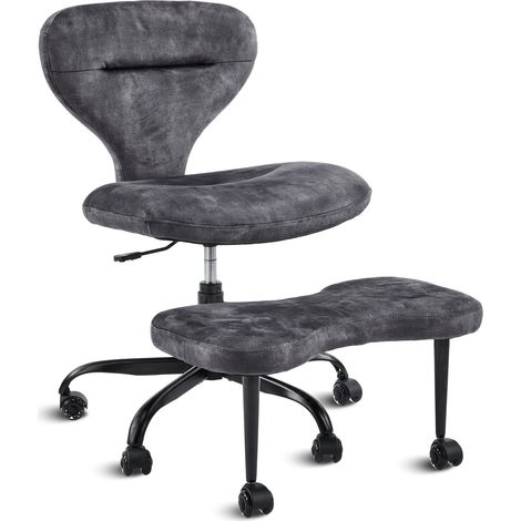 Silla de oficina gris de tela con reposapiés y altura regulable (1/5)