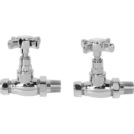 Traditional Cross Head Straight Heated Towel Rail Radiator Valves Chrome Pair UK (1/3)