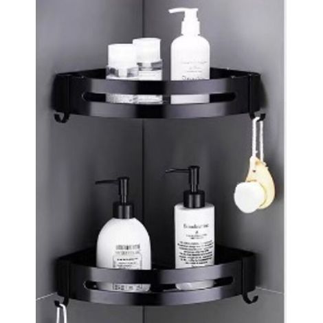 Etagère de Douche d'angle sans Perçage en Aluminium Aéronautique Douche Support Antirouille Autocollant pour Articles de Salle de Bains 2 Pièces (Noir) (1/4)