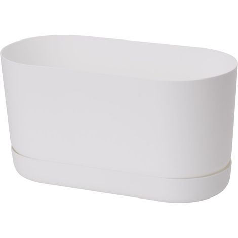 Vaso da fiori rettangolare Satina 27 con sottovaso  Bianco