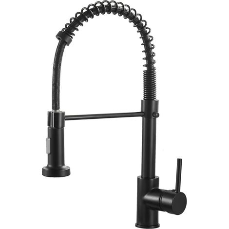 Robinet Cuisine Noir Douchette Rabattable - Mitigeur Cuisine Pivotant à 360° - Robinet d' Évier de Cuisine à Arc Élevé Pulvérisateur Escamotable 2 Modes de Pulvérisation (1/5)
