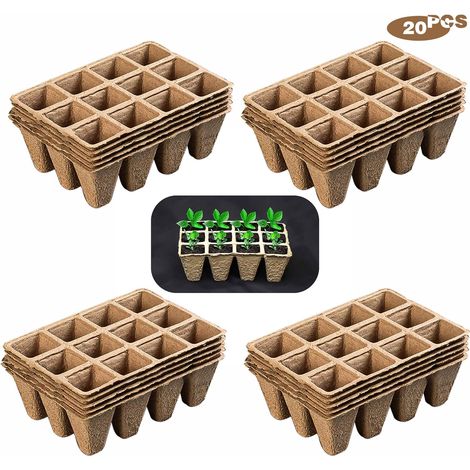 Pots en Tourbe pour Semis, 240 Godet Semis Biodegradable, 20 Morceaux de 12 Grilles pour Planter des Plantes, des Fruits et des Légumes dans Le Jardin (1/4)