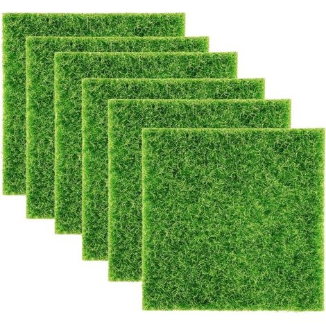 Lot de 6 tapis de gazon artificiel (15 x 15 cm) pour intérieur et extérieur, vert, décoratifs et parfaits pour balcon, terrasse, jardin et aire de jeux. (1/5)