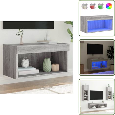 The Living Store Meuble TV avec lumières LED sonoma gris 60x30x30 cm - Meuble mural (1/5)