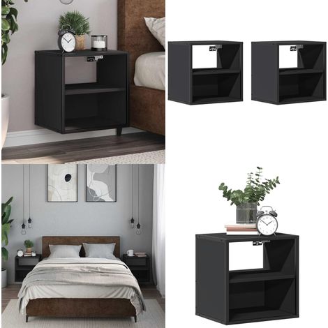 vidaXL Tables de chevet murales 2 pcs noir 40x31x39,5 cm (1/5)