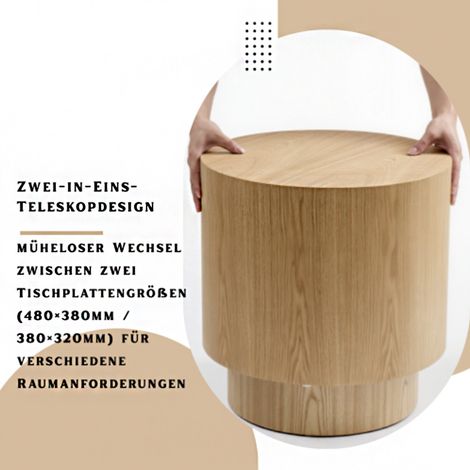 Ensemble de 2 tables basses gigognes modulaires – Design cylindrique bois massif naturel, noir et noyer, dimensions ø480x380 et ø380x320 – Gain de place et style (1/4)