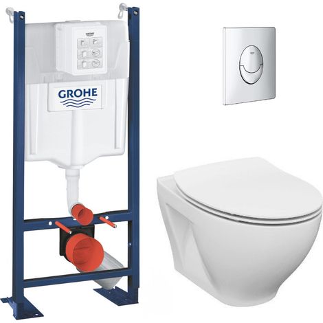 Grohe Pack WC Bâti autoportant Rapid SL + WC sans bride Cersanit + Abattant softclose + Plaque chrome (ProjectDormo-2) (1/5)