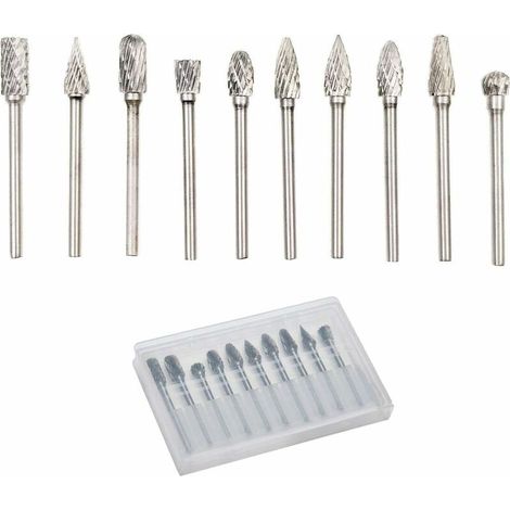 Green Mobility-Set de 10 PCS 3mm Carbure de Tungstène Coupe Double Fraise Rotative Outil de Sculpture Forets pour Dremel pour Percer Métal et Gravure Sur Bois (1/5)