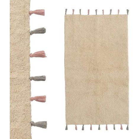Tapis - JUANIO - Avec franges - Coton - Rectangulaire 150 x 90 cm - Beige (1/2)