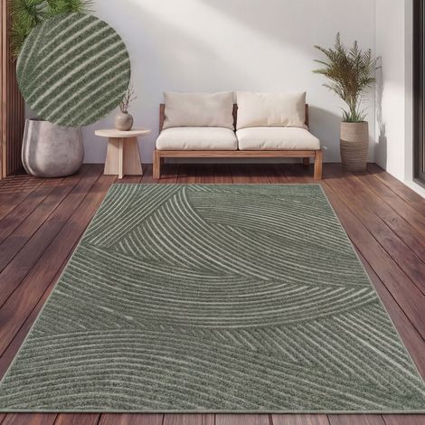 Paco Home Outdoor Teppich Wetterfest Balkon Wohnzimmer Skandinavisches Boho Einfarbig 240x340 cm, Grün 2