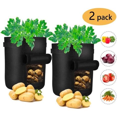 Pack 2 Sacs à Plante Pommes de Terre Sac Plantation 7 Gallons Pots en Tissu Non-tissé pour Pommes de Terre Carottes Tomates