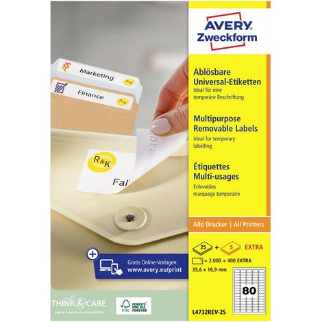 Avery-Zweckform L4732REV-25 Etichetta universale 35.6 x 16.9 mm Carta Bianco 2400 pz. Staccabile Stampante a getto d'in (1/5)