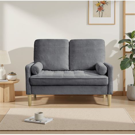Divano 2 posti grigio in legno e tessuto a coste con piedi in legno stile scandinavo (1/5)