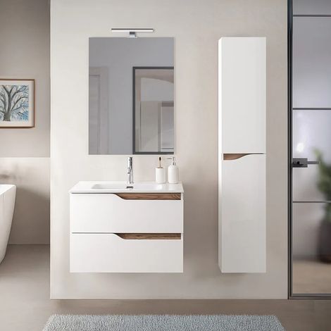 Set mobili bagno sospesi 60cm in legno mdf bianco e quercia Sumya (1/5)