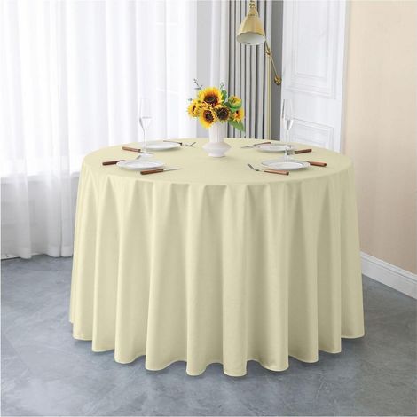 Nappe ronde en satin 200 cm Beige, lisse & brillante, réutilisable