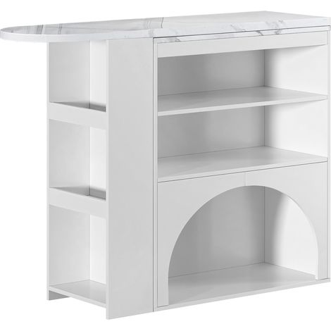 Ausziehbarer Bartisch Weiß in Marmoroptik 120(+80) x 40 x 100 cm mit Haustierbereich (1/5)