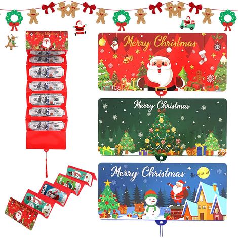 3 pièces Cadeaux d'argent Noël, Surprise de Noël Porte-Monnaie, Carte Cadeau de Noël avec 10 Compartiments, enveloppes de Noël (1/5)