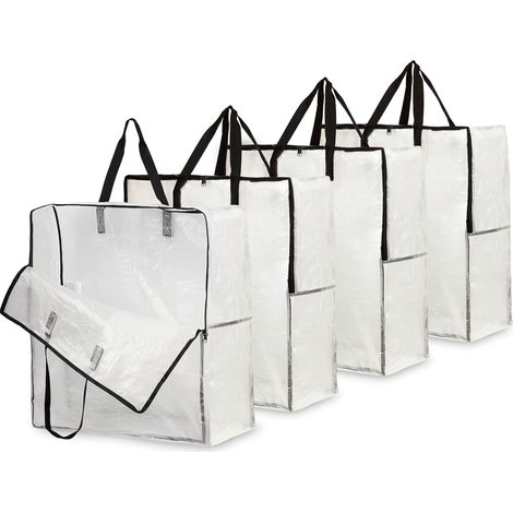 Sac De Rangement Transparent en Lot De 3, Grand Sac Demenagement XXL 60x60cm avec Poignée De Transport, Sac Rangement Vêtements, Jouets, Couette pour Buanderie, Garage Ou Grenier (1/4)
