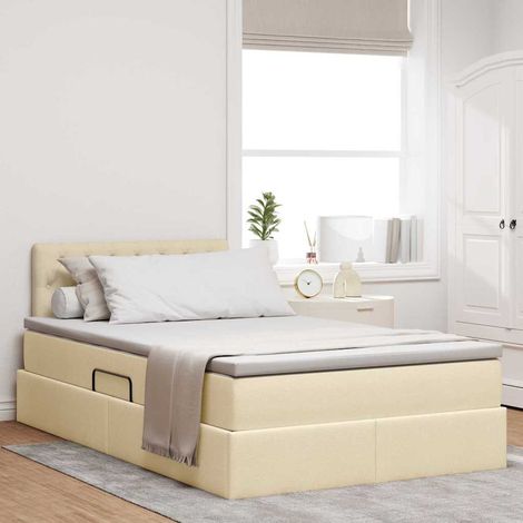 Bett mit Stauraum und LED mit Matratze Creme 120 x 200 cm Stoff