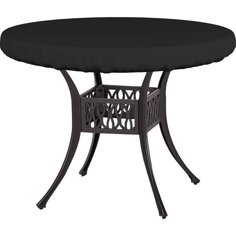 Nappe ronde imperméable, adaptée aux meubles de jardin et aux tables basses (92 cm de diamètre x 10 cm de hauteur, noire). (1/5)