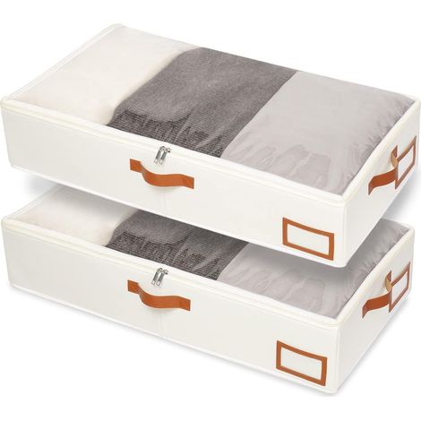 Pcs Under Bed Storage Bins, Foldable Garment Bags, Transparent Window and Zipper, for Bedding, 80x40x15cm, Beige, SNH001BEL-2 (1/5)