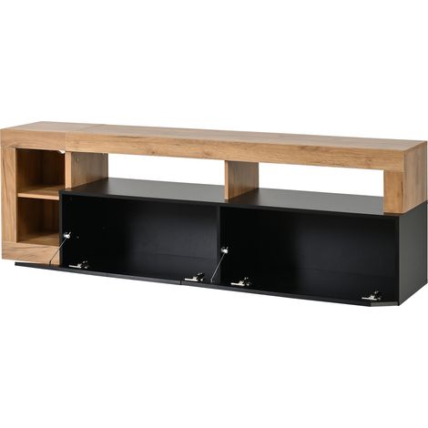 Mobile TV moderno per TV fino a 80 pollici con luce LED, 184 cm, nero e legno (1/5)