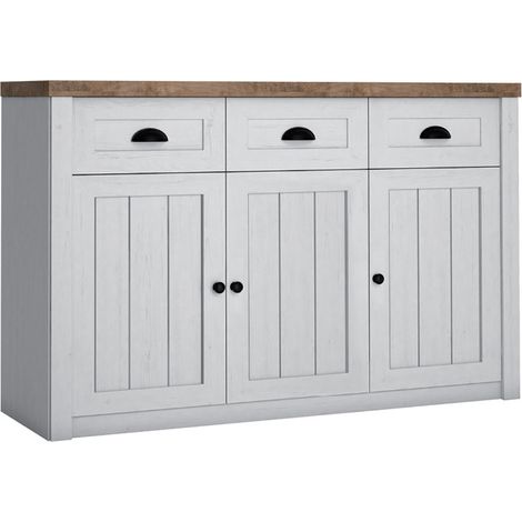 Buffet 3 ante 3 cassetti Léandre bianco e marrone 87,3cm