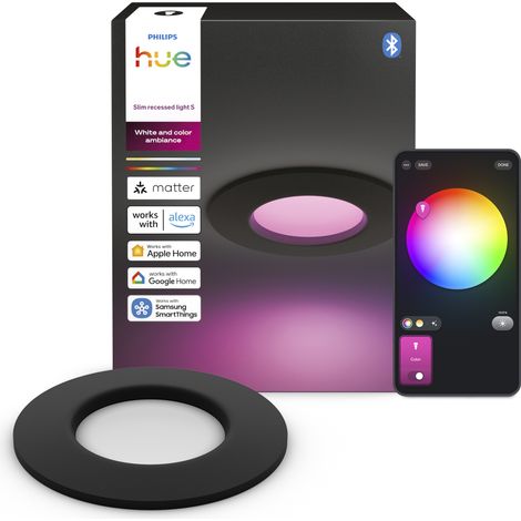 Philips Hue Slimme Foco empotrable para Baño Ø90 mm Redondo (Negro) Luz blanca y de color - White and Color Ambiance (1/5)