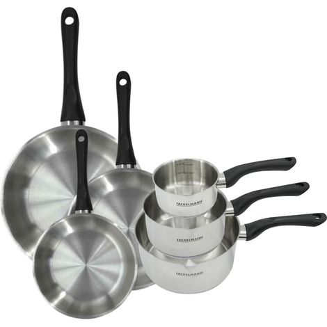 Set 3 poêles 20 24 et 28 cm et 3 casseroles 12 16 et 20 cm en inox Fackelmann Geneva