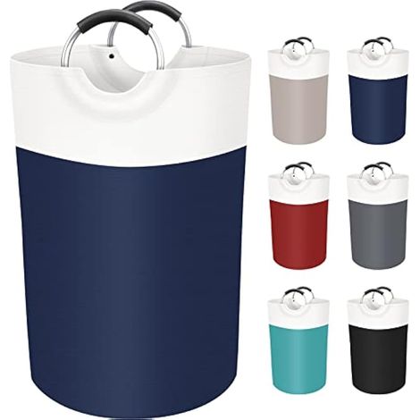 BlissTotes Panier à linge autonome de 75 L, panier à linge pliable, tissu imperméable avec poignées en aluminium protégées en mousse pour université, dortoir, famille (bleu) (1/5)