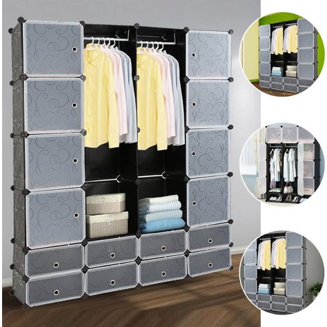 SWANEW Armadio da Camera con 16 Cubi, Scaffali Fai-da-te per Abiti e Libri - Nero (1/5)