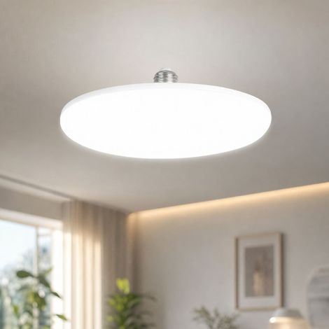 Ampoule LED Soucoupe E27 80W Blanc Lumière du Jour, IRC98 Anti-Papillon Étanche, Abat-jour PC 150mm pour Plafonnier (1/4)