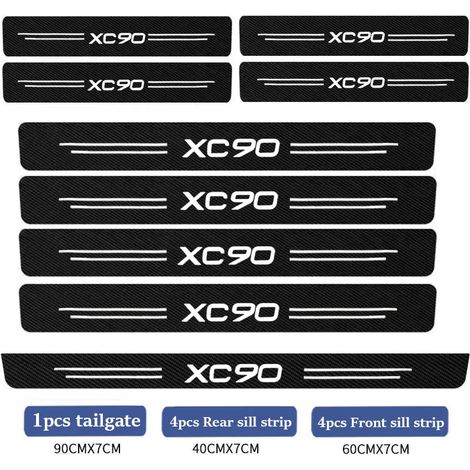 (9 pièces XC90) Autocollants anti-rayures en fibre de carbone pour l'intérieur de votre voiture Volvo XC90. Accessoires auto : ruban adhésif de protection pour seuil de porte. (1/4)