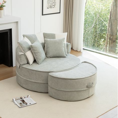 Sessel mit Ottomane Chenille 121 cm Mintgrün OKMYHOME (1/5)