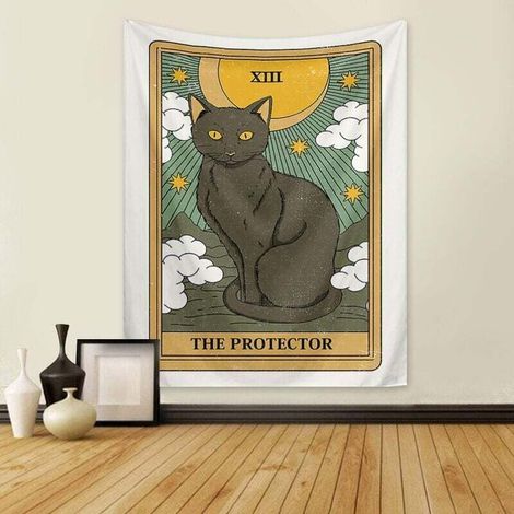 Tapisserie chat noir, couvre-lit, couverture, 130 x 150 cm, décoration naturelle pour salon, chambre à coucher, dortoir (A) (1/4)